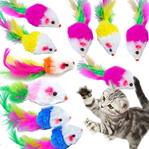 ZZJBGS 10 Furry pet Cats, Toy mice, cat Toy mice, cat pet Toys, Feather Tails, Interactive cat Toys for Indoor Cats and Kittens (10 Feather mice)