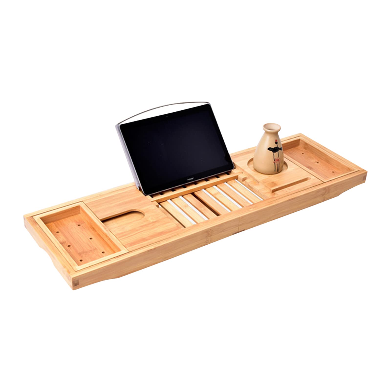 Bandeja Caddy para bañera de bambú de Primera Calidad, Bandeja de Madera Extensible con Soporte para Copas de Vino, Soporte para Lectura y Ranura para teléfono para bañeras, Caja Doble