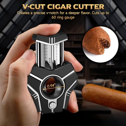 XIFEI 3-in-1 Cigar Cutter, V-Cut Straight Cut and Punch, Stainless Steel Guillotine Cutter with Ergonomic Design, Fits Cigars Up to 62 Ring Gauge, Ideal Gift for Men