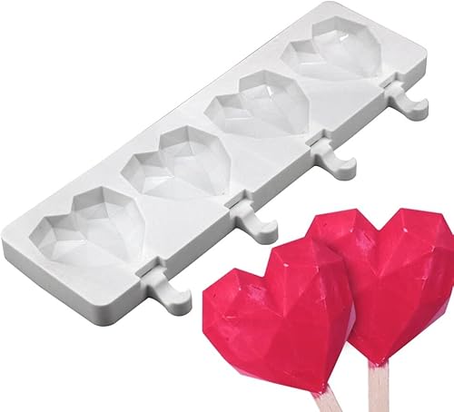 Miniatura 4 de Moldes de paletas en forma de corazón, moldes de silicona para paletas de 4 cavidades para niños y adultos, moldes de helado para tartas, moldes