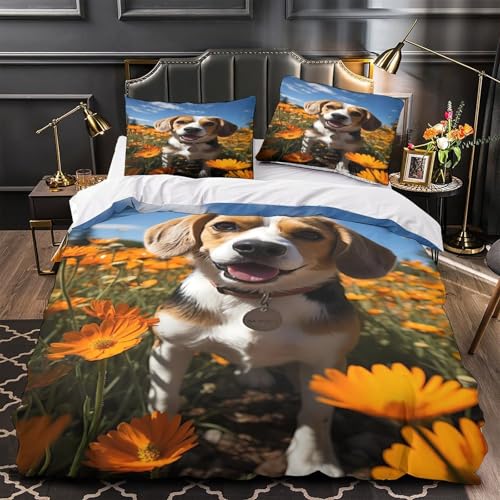 Chiot Beagle parure de lit 3D housse de couette microfibre résistante 140x200