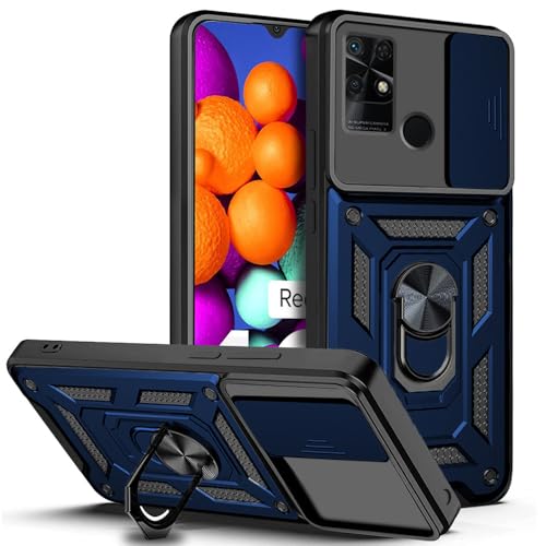 Image of AESTMO Tough Armor Redmi 10 /10 Power Bumper Back Case Cover | Ring Holder & Sliding Camera Shield Cover | 360 Degree Protection Back Case Cover for Redmi 10 /10 Power (Blue)