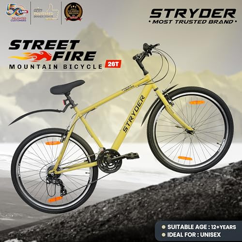 Image of Stryder 26T Street Fire Multispeed Gear Mountain Cycle (Desert::Strom) - V Brake | Rigid Fork | Welded Steel Frame | Alloy Rims | Unisex MTB Bicycle | 85% Assembled (Desert::Strom)