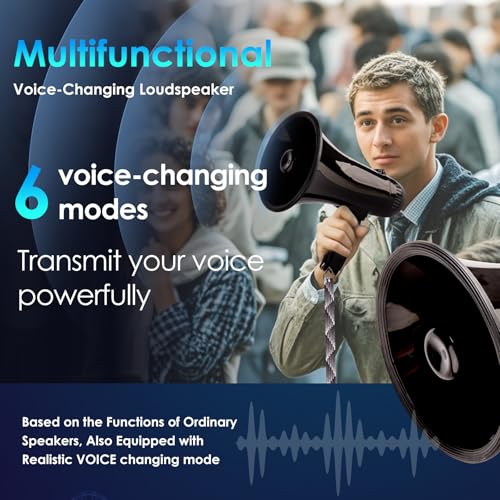 MyMealivos 20w Megaphone Speaker Portable Voice Changer Bullhorn with 6 Different Sound Effects & Built-in Siren and Record & Adjustable Volume Loud Speaker for Outdoor Sports, Party-Black