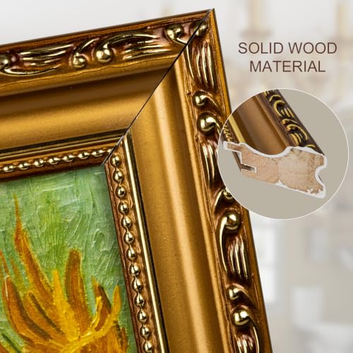 Image of 12x18 Frame Gold Wood Vintage 12 x 18 Frames Antique | Real Glass, Easy Photo Changes, Wall Hanging, Wall Art
