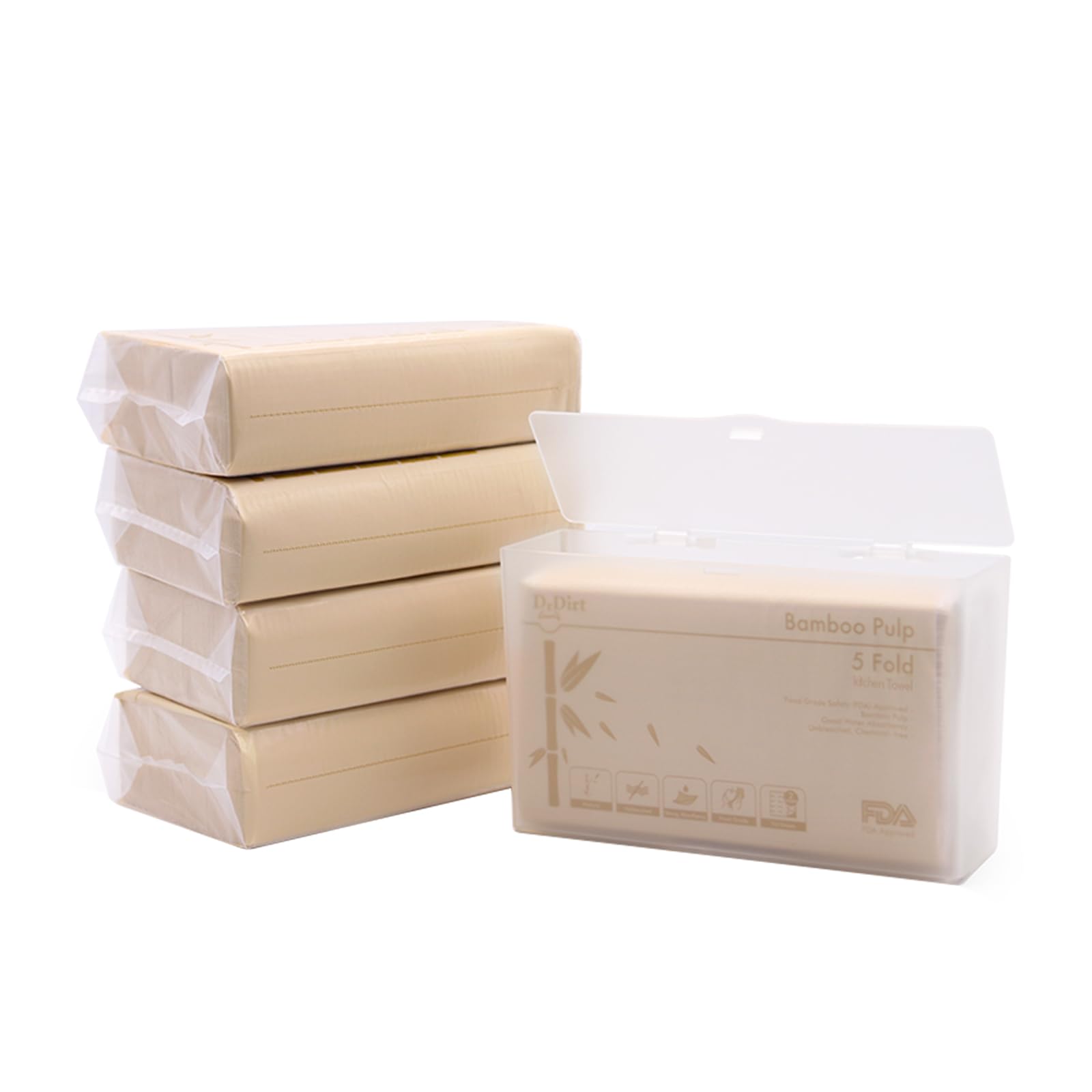 DrDirt Asciugamani di carta multipiega in bambù, design a cinque pieghe, sostenibili, morbidi e assorbenti per bagno, casa e cucina con scatola robusta di fazzoletti (5'