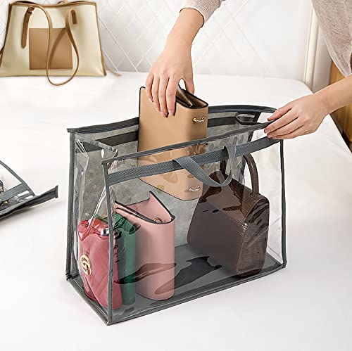 CINPIUK 10 Set Handbag Storage Organizer Dust Bags for Purses Handbags Closet, Clear Purse Protector Storage Bag Dust Cover for Bags, Closet Organizer for Handbags with Hooks, Grey by CINPIUK - Image 2