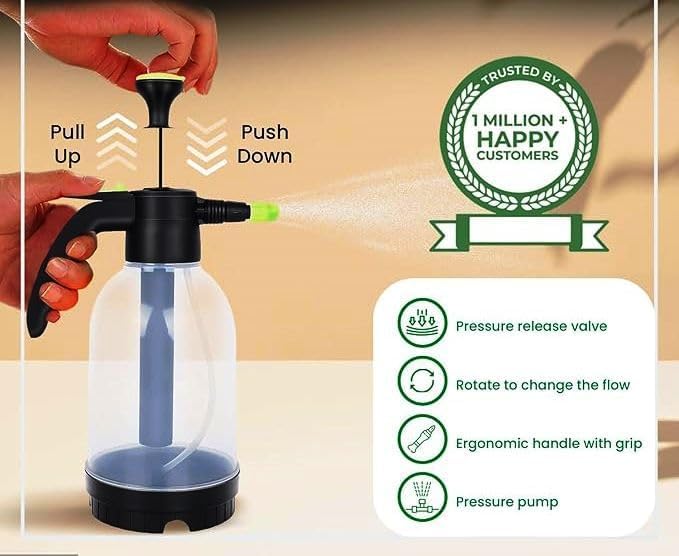 Image of SJ Organics 2L Pressure Spray Pump with Long Nozzle, Transparent Spray Bottle for Plants Adjustable Nozzle, Leak-Proof Compression Sprayer for Watering, Fertiliser & Pesticide, Garden Lawn Plant Care