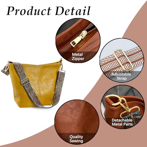 Image of Hobo Bags Vegan Leather Crossbody Bag Guitar Strap Shoulder Purses with Zipper Handbags for Women