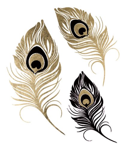 Black and Gold Peacock Feathers Temporary Tattoo