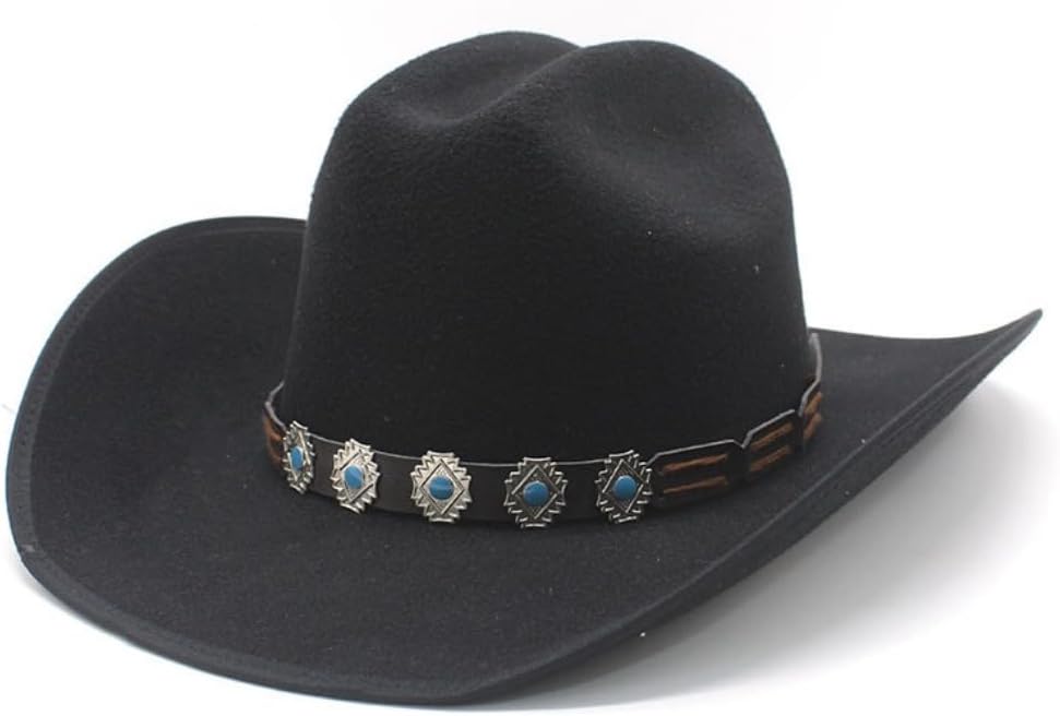 Western Cowboy Hat with Turquoise Studded Band, Tan Felt, Wide Brim