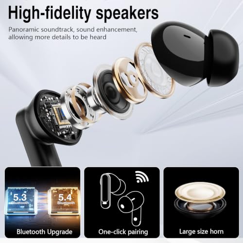 Image of Thunelec Wireless Earbuds with Touch Screen, 2026 New Bluetooth 5.4 Headphones with ANC /ENC Mic, 50H HiFi Stereo Ear Buds with 5 EQ Modes, Transparency Mode, IPX7 Earphones for Running /Fitness, Black