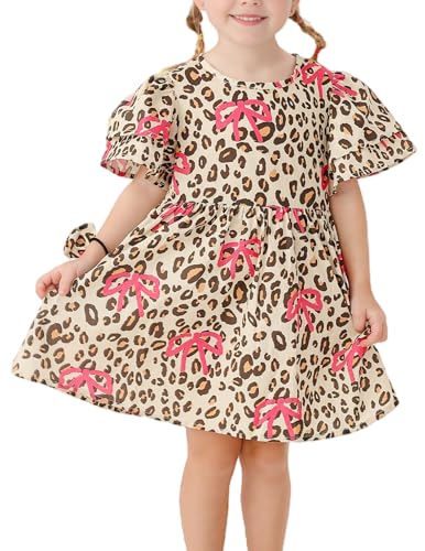 Toddler Girl Dress with Bow Hair Tie Ruffle Shortsleeve Dresses Cute Gilrs Summer Outfit