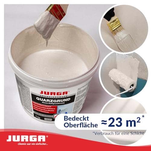 JURGA Quarzgrund Weiss 7 kg - ca.23m² Haftgrund Fliese auf Fliese mit Quarzsand - Quarzgrundierung auf Fliesen & Putz & Beton Fliesengrundierung