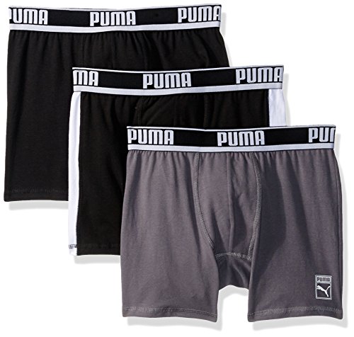 PUMA Men's 3-Pack Cotton Boxer Briefs, Black/White, Large