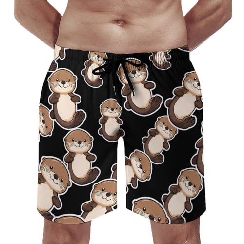 Sea Otter Sticker - Pantalones cortos y trajes de baño para hombre, con cordón elástico, con forro de malla, Estilo:, 3XL