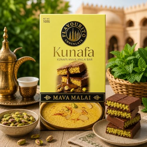 Image of Flavourito Kunafa Chocolate Bar 100g, Mava Malai Satisfying, Sharp Snap Of Smooth Milk Chocolate that Gives Way to a Creamy, Rich, and Nutty Pistachio By DECADENT FOODS
