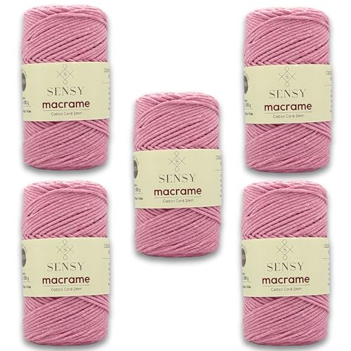 S Sensy 2mm Cotton - Recycled Cotton Macrame Cord, 5 Skein Pink, 159 Yards