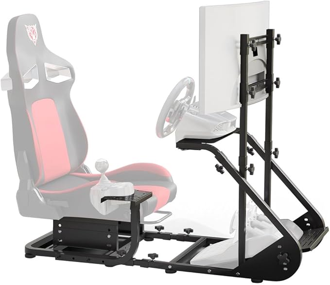 Racing Simulator Cockpit with Seat — Heavy-Duty Steel Sim Racing Cockpit, Compatible with Direct-Drive Wheels, PU Leather Seat, 8 Anti-Slip Feet, Black (Wheel/Pedals Not Included)