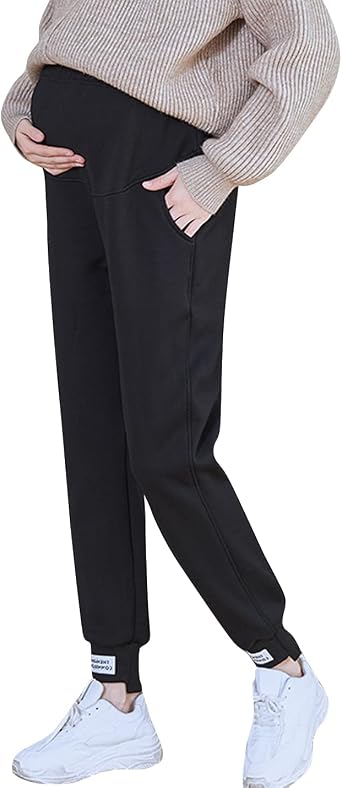 Maternity Pants Over The Bump Fleece Sweatpants Pregnant Womens Joggers with Pockets Plus Size