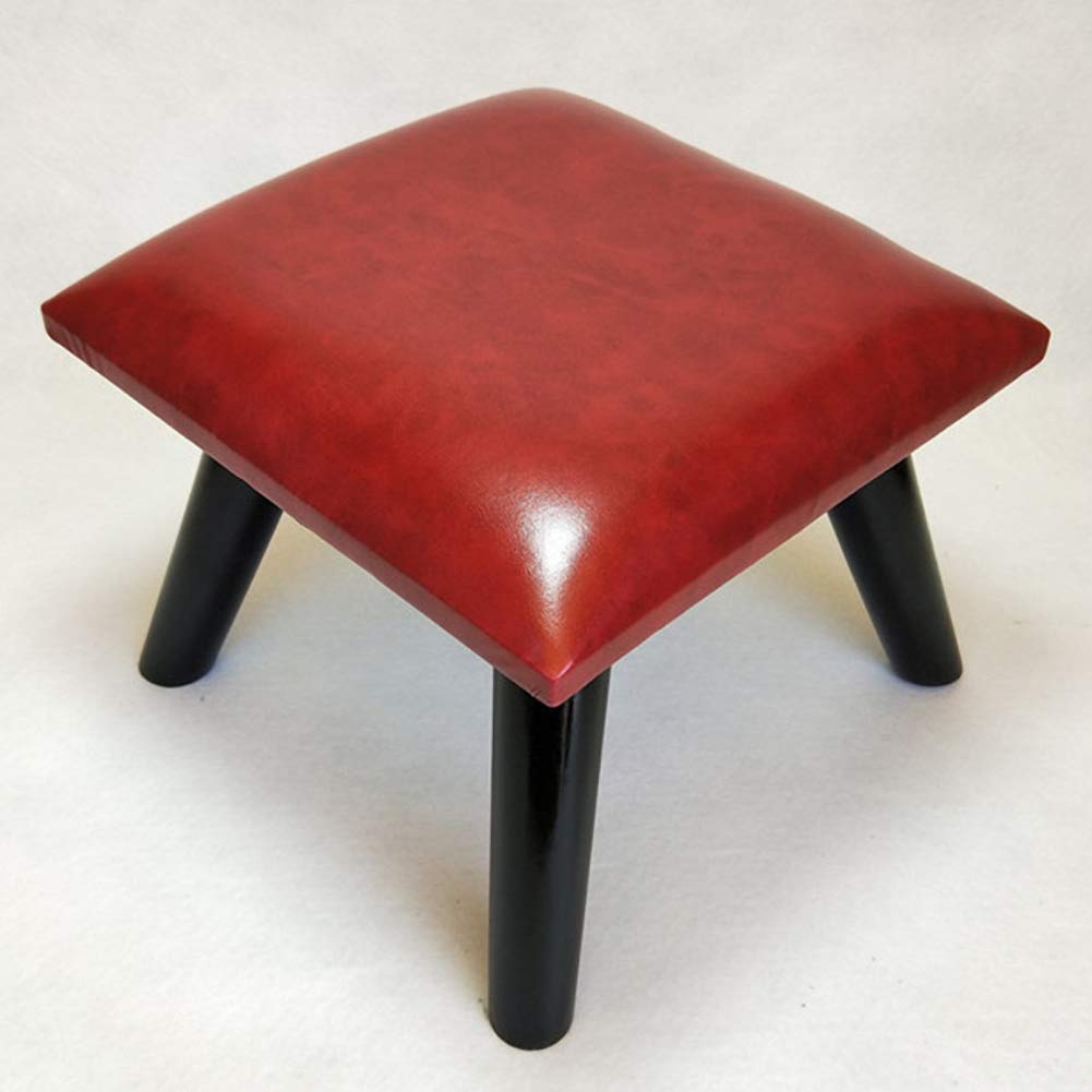 Repose-pieds ottoman en bois et cuir ciré marron de 30x30x23 cm