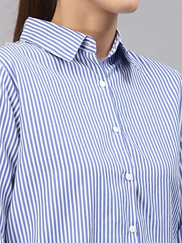 Image of Style Quotient Women Gray and White Cotton Stripe Smart Casual Shirt