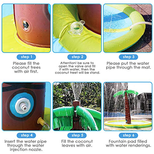 Fane Palm Tree Sprinkle and Splash Water Play Mat, Inflatable 70\'\' Water Play Spray Mat Toy Outdoor Backyard Party Sprinkler for Kids Summer Gift