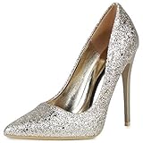  SCARPE VITA Damen Spitze Pumps High Heels Absatzschuhe Glitzer Schuhe Stiletto Elegante Party Abendschuhe Metallic 190855 Gold Glitzer 40
