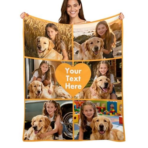 Custom4U Custom Photo Blanket with Text Heart Blanket Personalized Blankets for Adults Kids Couples Gifts Christmas Blankets Women Gifts Anniversary Birthday Wedding 6 Photos-2