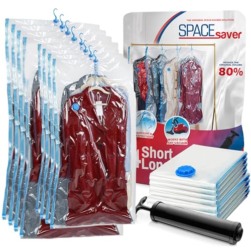 Hanging Vacuum Storage Bags for Clothes & Coats – 8 Pack (4 Small & 4 Large) Vacuum Seal Garment Bags for Hanging Storage – Space Saving Compression Bags for Clothing, Jackets – Transparent