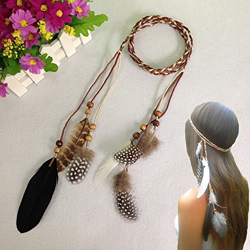 Suoirblss Women Lady Boho Peacock Feather Hairdressing Hair Band Head Band Folk Style Indian Handmade Headband Hair Hoop Headpiece Headwear Accessory #TOP1