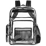TACVEL Large Heavy Duty Clear Backpack Durable Transparent See Through Bag (Black)