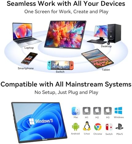Blackview 16.1" Portable Monitor for Laptop, 1200P FHD Laptop Monitor Extender, 360° Rotating Detachable Magnetic Stand, Plug & Play with HDMI/USB-A/Type-C, Extra Screen for Windows/Mac/Linux/Android — view 3