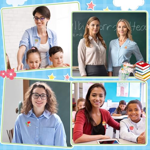 Image of 6PCS Teacher Pins,Back to School Pins Brooches Appreciation Gifts Teacher Lapel Appreciation Label Badges Last Day of School Pin for Teachers Students Clothes Bags Hats Backpack