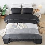 Litanika King Bed Comforter Set Black White Grey - 3 Pieces Lightweight Bedding Set for Boys Men, Al