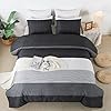 Litanika Full Size Comforter Set Black White Grey – 3 Pieces Lightweight Summer Bedding Set for Boys Men, All Season Down Alternative Comforter (1 Comforter, 2 Pillowcases)