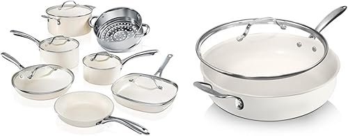 Gotham Steel Juego de ollas y sartenes de cerámica de 12 piezas con sartén de 5.5 cuartos de galón, juegos de utensilios de cocina antiadherentes,