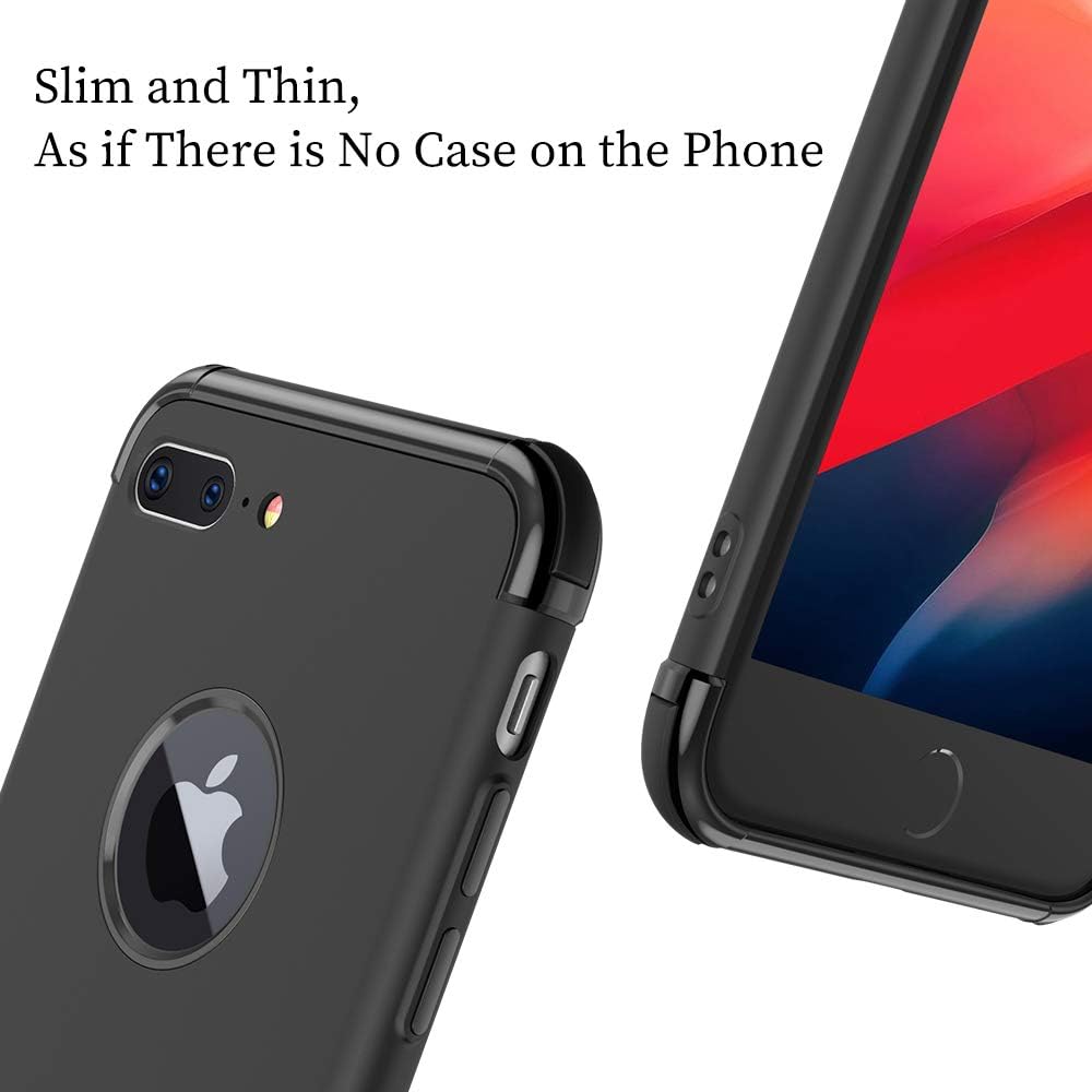 iPhone 8 Plus Case / 7 Plus Case, Meifigno 3 in 1 Hybrid Stylish Case,[Compatible with Wireless Charging], Urtal Silm Soft TPU & Hard PC Frames, for Apple iPhone 5.5" 8P (2017)/ 7P (2016)- Black