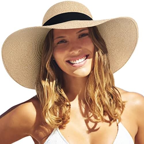 FURTALK Womens Sun Straw Hat Wide Brim UPF 50 Summer Hat Foldable Roll up Floppy Beach Hats for Women