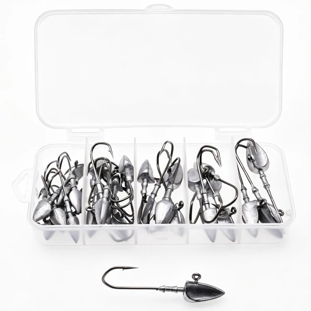 Anzuelos de Pesca 33 unids/Caja 3,5g/5g/7g/10g anzuelos de Cabeza Triangular for Aparejos Pesca Gusanos Blandos Anzuelo mar Cebo Combinado