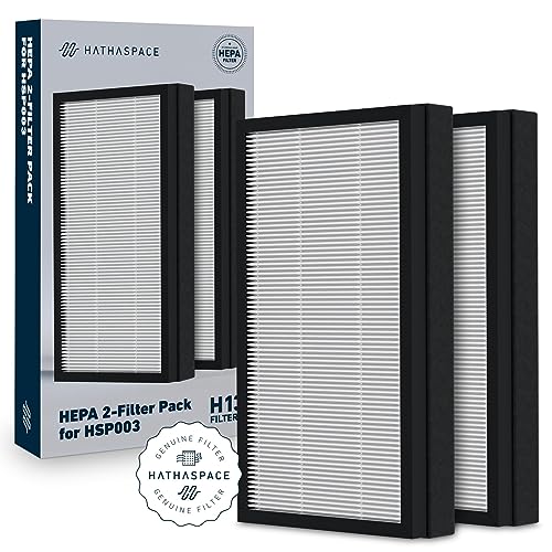 HATHASPACE HSP003 H13 True HEPA Filter Replacement, Dual-Stage Air Purifier Filter with Activated Carbon, Captures Dust, Smoke, Odors, VOCs, Easy to Install, Certified Replacement for HSP003, 1 Set