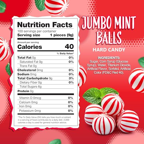 Jumbo Mint Balls 2-Pound Bag | Hard Candy with Classic Peppermint Flavor | Old Fashioned Candy for Holiday Buffets and Office Bowls | Individually Wrapped Party Favors - Thumbnail 2