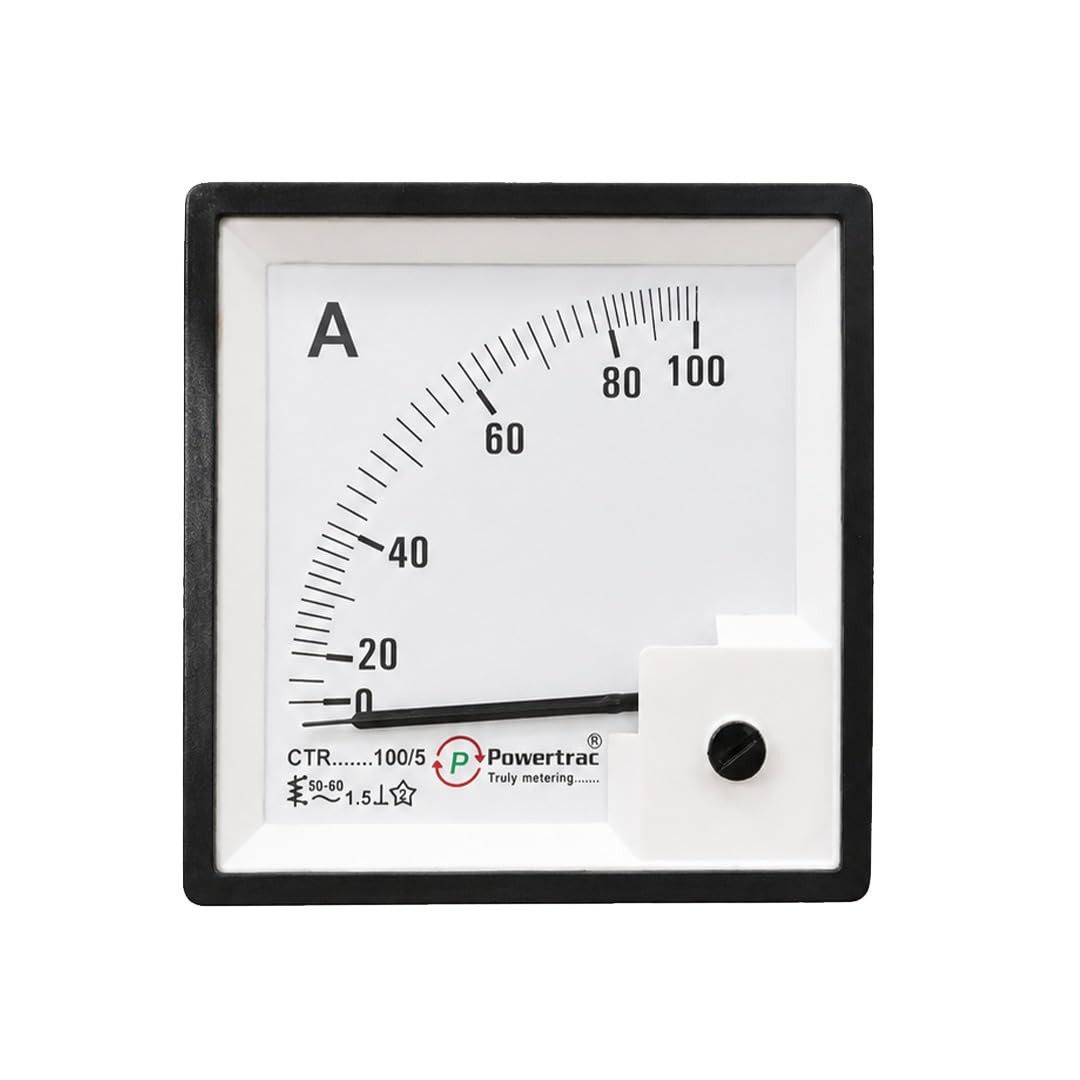 Powertrac Analog Amp Meter 96x96 mm 100/5 | Panel Mount Ammeter | AC Current Measurement for Electrical & Industrial Panels -10 to 55 Degrees Celsius, CSA-picture-27