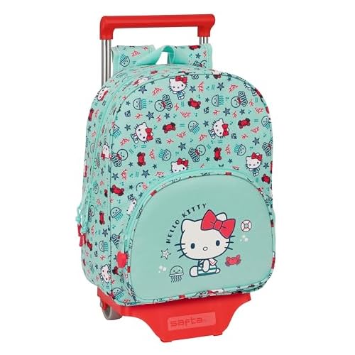 Safta HELLO KITTY SEA LOVERS - Mochila Infantil con Carro 705, Ideal para Niños de Diferentes Edades, Cómoda y Versátil, Calidad y Resistencia, 26x11x34 cm, Color Turquesa