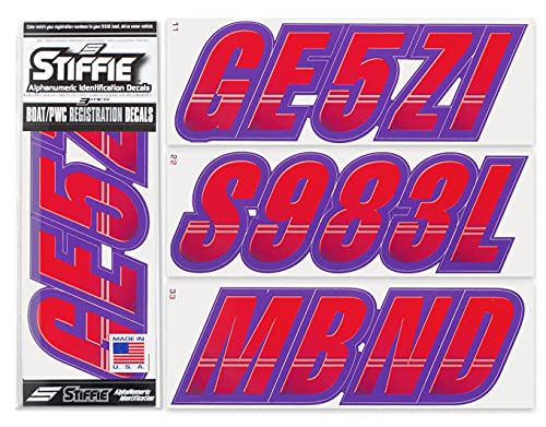 Image of STIFFIE Techtron Red /Purple 3 inch Boat & PWC Registration Decals • Numbers Letters Stickers