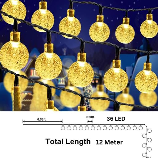 Image of MoonlitDreams 12M 36LED Crystal Ball String Lights - Decorative Waterproof Fairy Lights for Indoor /Outdoor, Garden, Diwali, Christmas, Wedding, Party & Festival Decoration