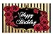 Funnytree 7x5ft Floral Happy Birthday Party Backdrop Roses Flowers Black and God Stripes Girl Adult Photography Background Sweet 16 Cake Table Decorations Banner Photo Booth