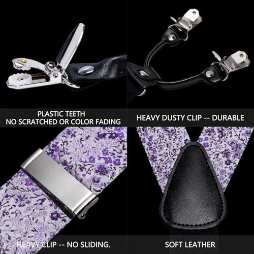 Image of Barry.Wang Men Suspender Set with Necktie Elastic Y Type Heavy Duty 6 Clips Braces Tie Handkerchief Cufflink Pin 6PCS
