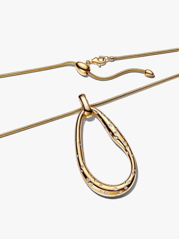 PANDORA Essence Organisch Geformter Steinbesetzter Statement-Anhänger Halskette mit 14k vergoldeter Metalllegierung und Zirkonia, Größe 90cm, 364667C01-90