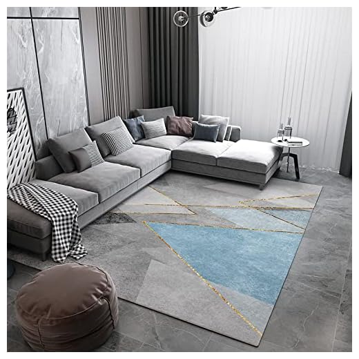 Alfombra Lavable Salon Moderna Rombo de Costura Azul grisáceo geométrico Simple Alfombra Dormitorio, Cocina, Baño, Lavandería 140 x 200 cm